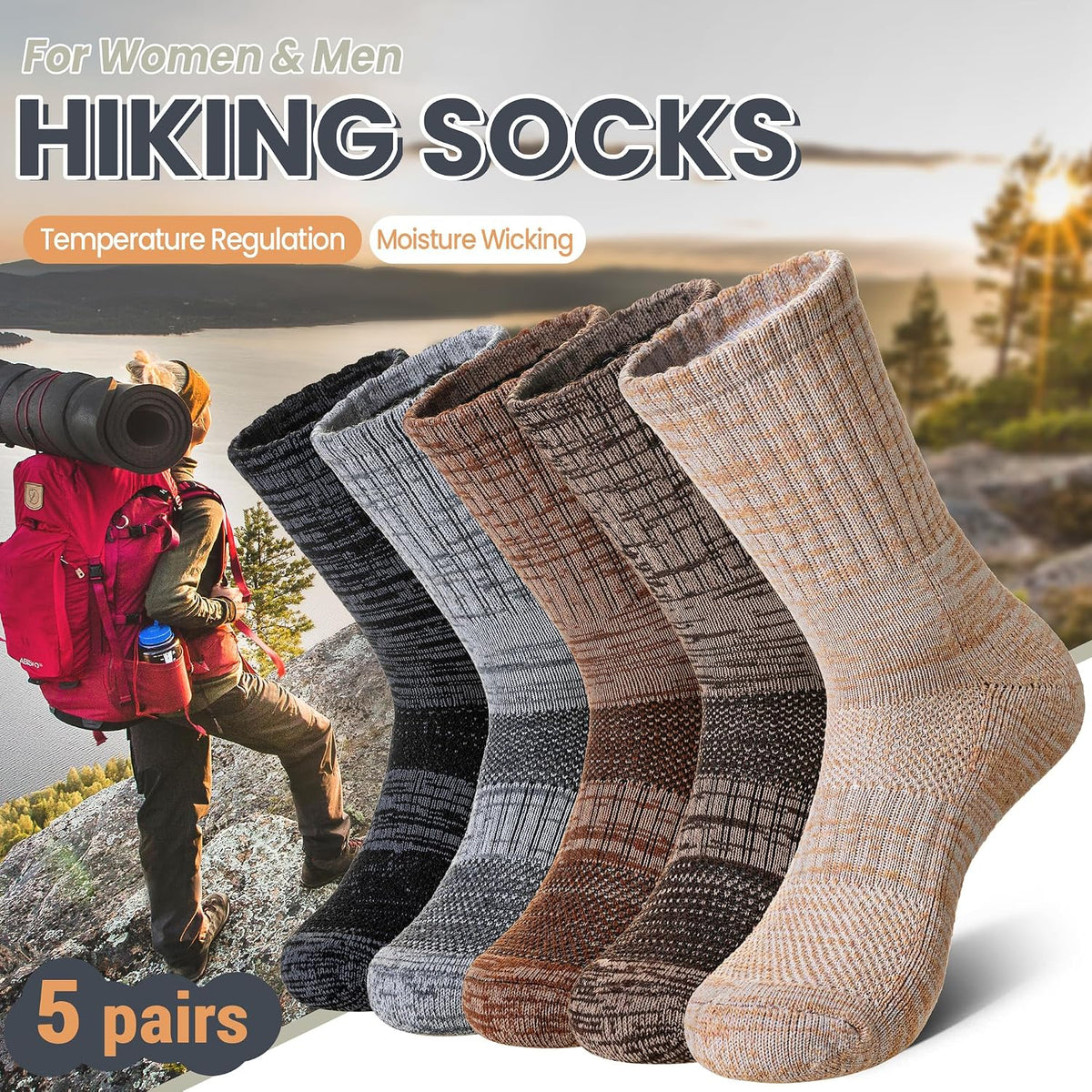 DoSmart Merino Wool Hiking Winter Boot Work Crew Socks for Women Men