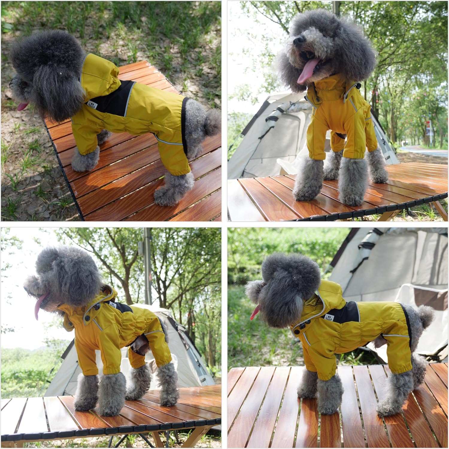 LOVELONGLONG Waterproof Dog Raincoat with Removable Hood – Outdoor Full Body Dog Jacket, Windproof Snowproof Shell Suit – All Season Pet Rain Gear Mustard Yellow 3XL