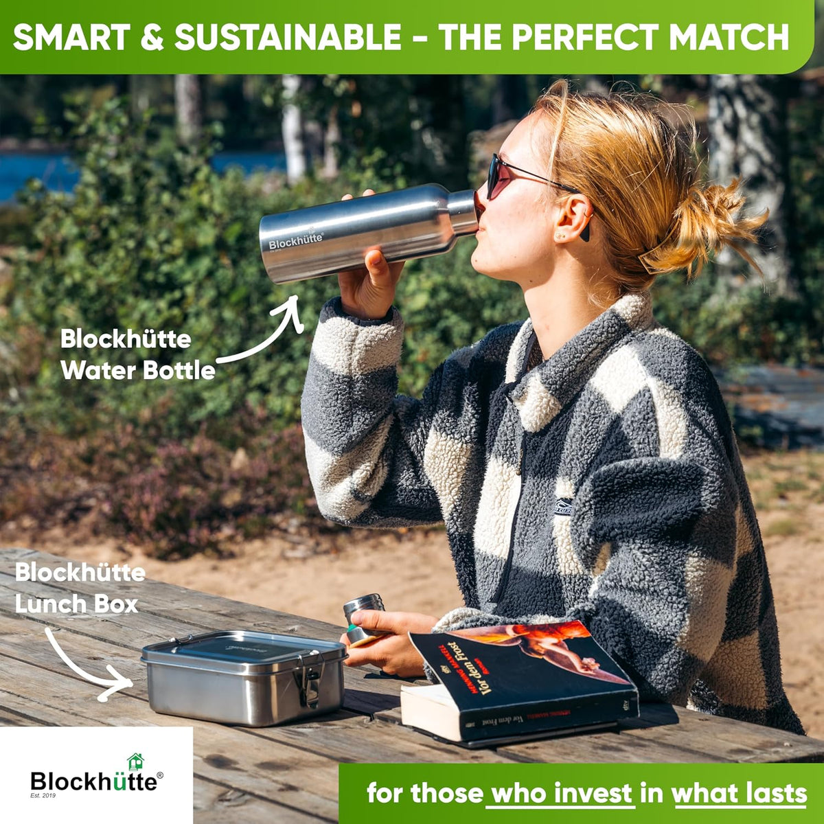 Blockhütte Vacuum Insulated Stainless Steel Water Bottle - 17 oz I Wide Mouth Metal Bottle for hot and cold drinks I BPA-Free I perfect for Travel, School I Kids, Adults, Water Canteen, Sports, flask