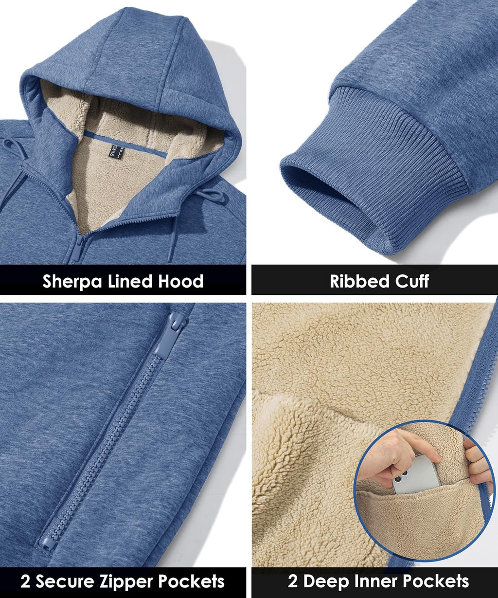 Boladeci Men's Sherpa Fleece Lined Hoodie Zip Up Heavyweight Winter Jacket