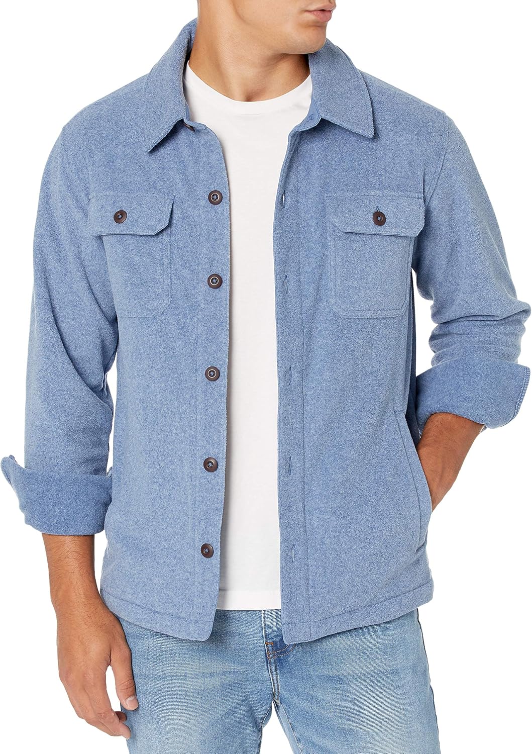 Amazon Essentials Men's Long-Sleeve Polar Fleece Shirt Jacket for Winter, Jackets