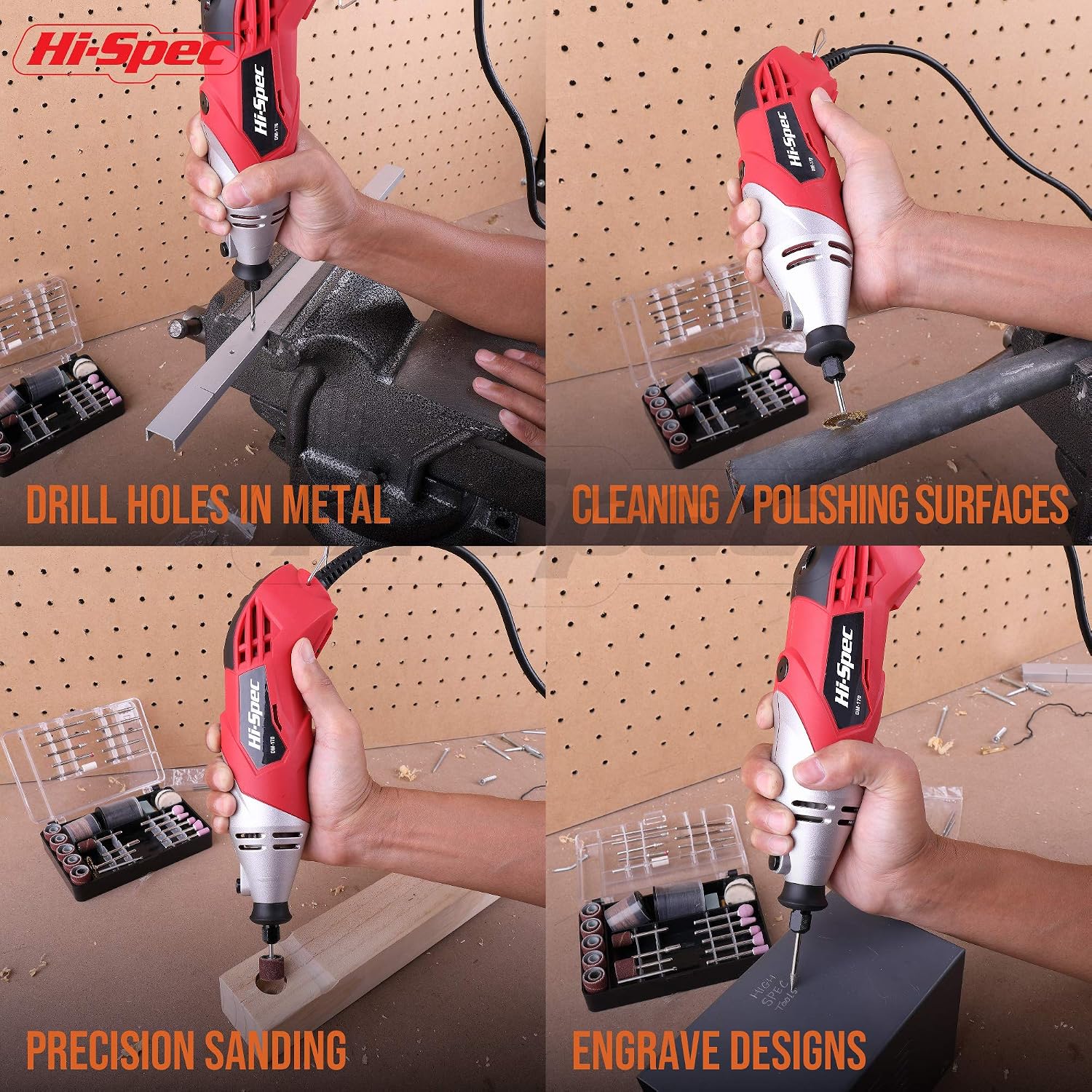 Hi-Spec Rotary Tool Kit 170W 1.4A with Dremel Compatible Bit Accessories