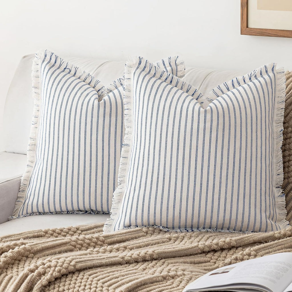 YEENAASY Throw Pillow Covers 18x18 Boho Striped Pillow Cases with Tassel