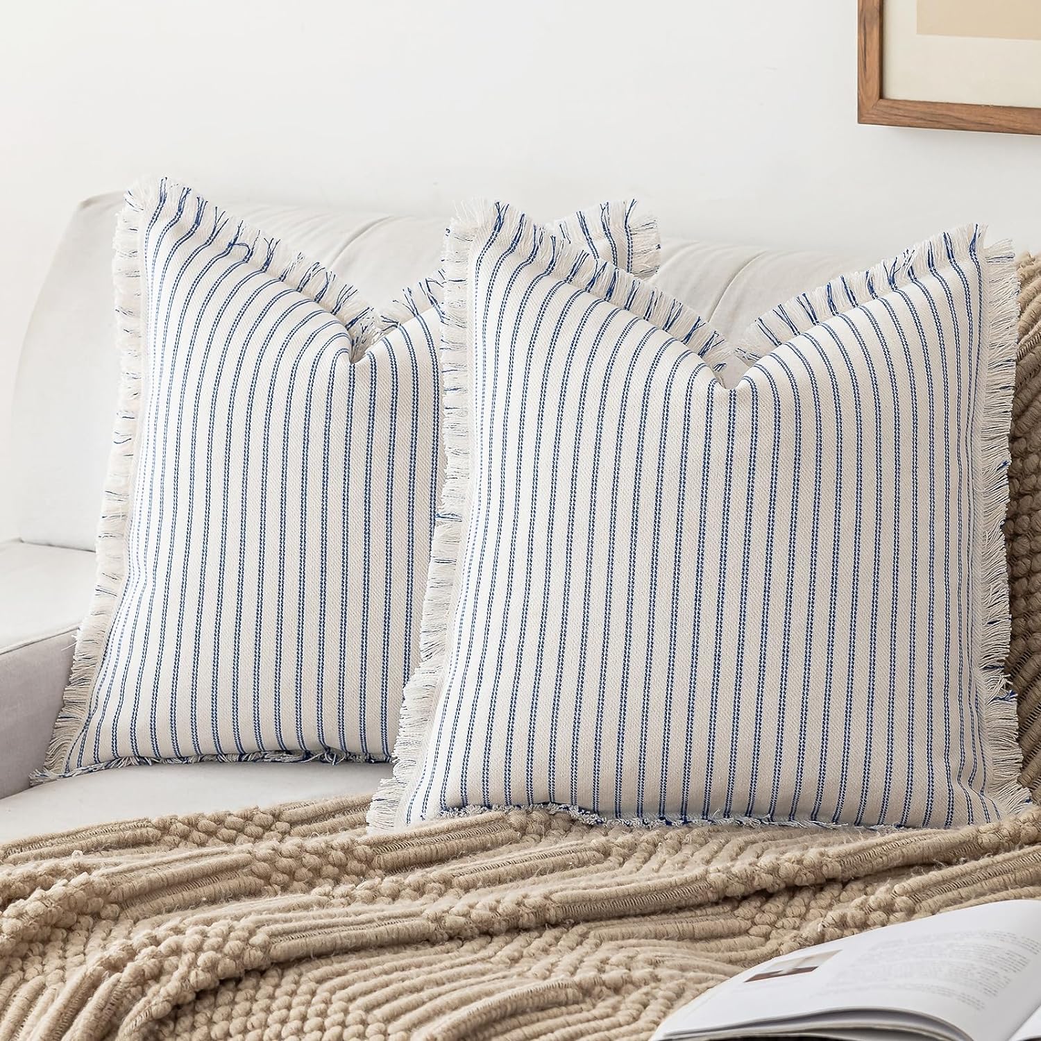 YEENAASY Throw Pillow Covers 18x18 Boho Striped Pillow Cases with Tassel