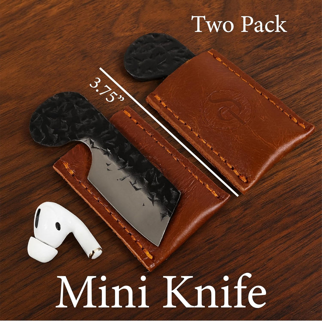 Southern Trapper Mini Pocket Knife Set of 2 with Leather Sheaths for EDC