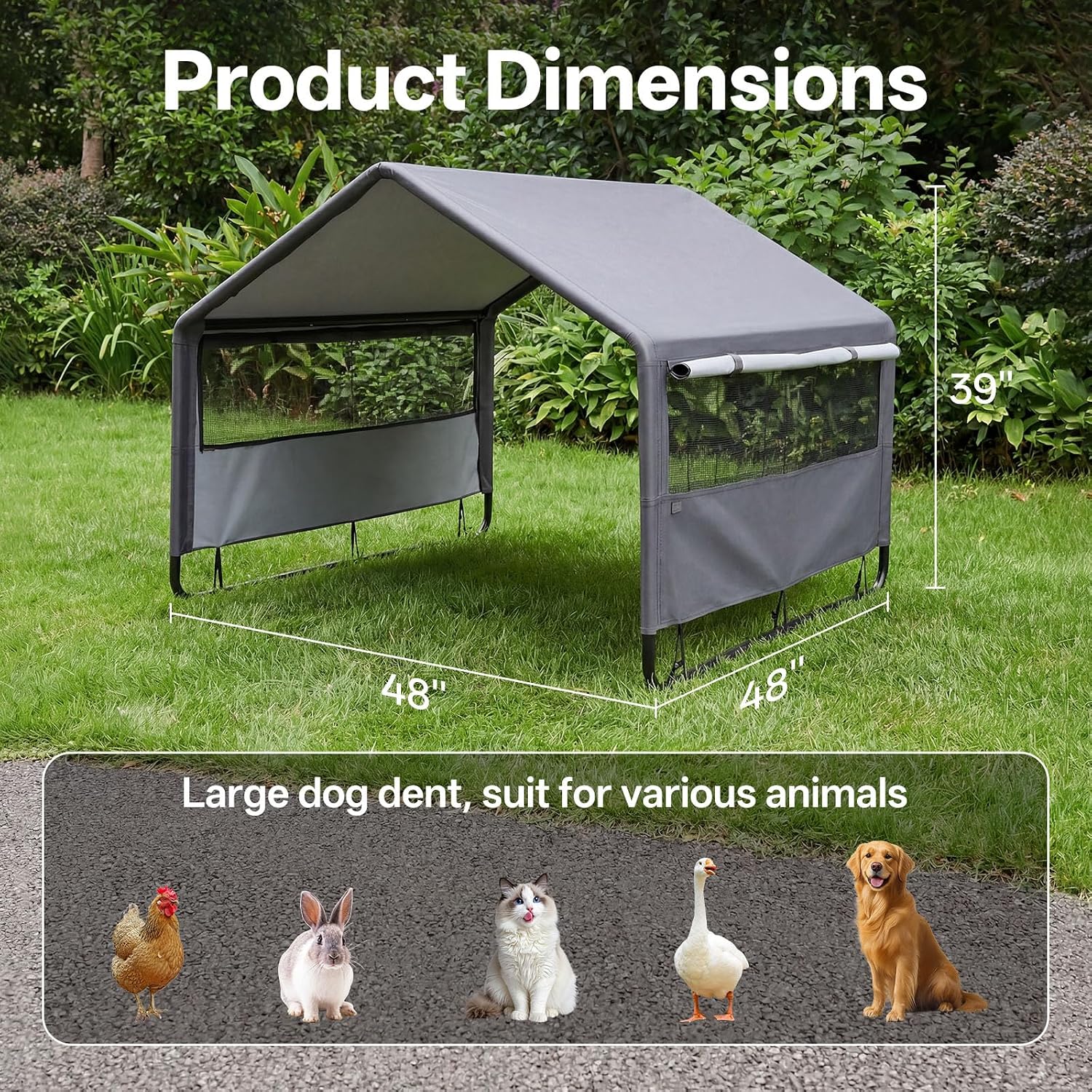 MEWANG Outdoor Dog House - Waterproof Portable Puppy Camping Tent,Ventilation Windows & Sun Protection, Lightweight Snap-fit Design for Small/Medium/Large Dogs, Beach, Backyard, Hiking (Grey, Large)