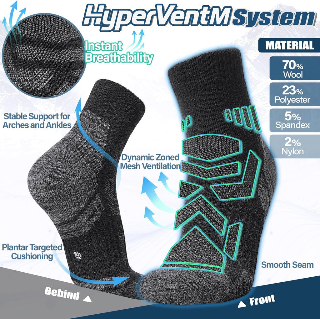 ANTSANG Merino Wool Quarter Ankle Hiking Running Socks for Women and Men