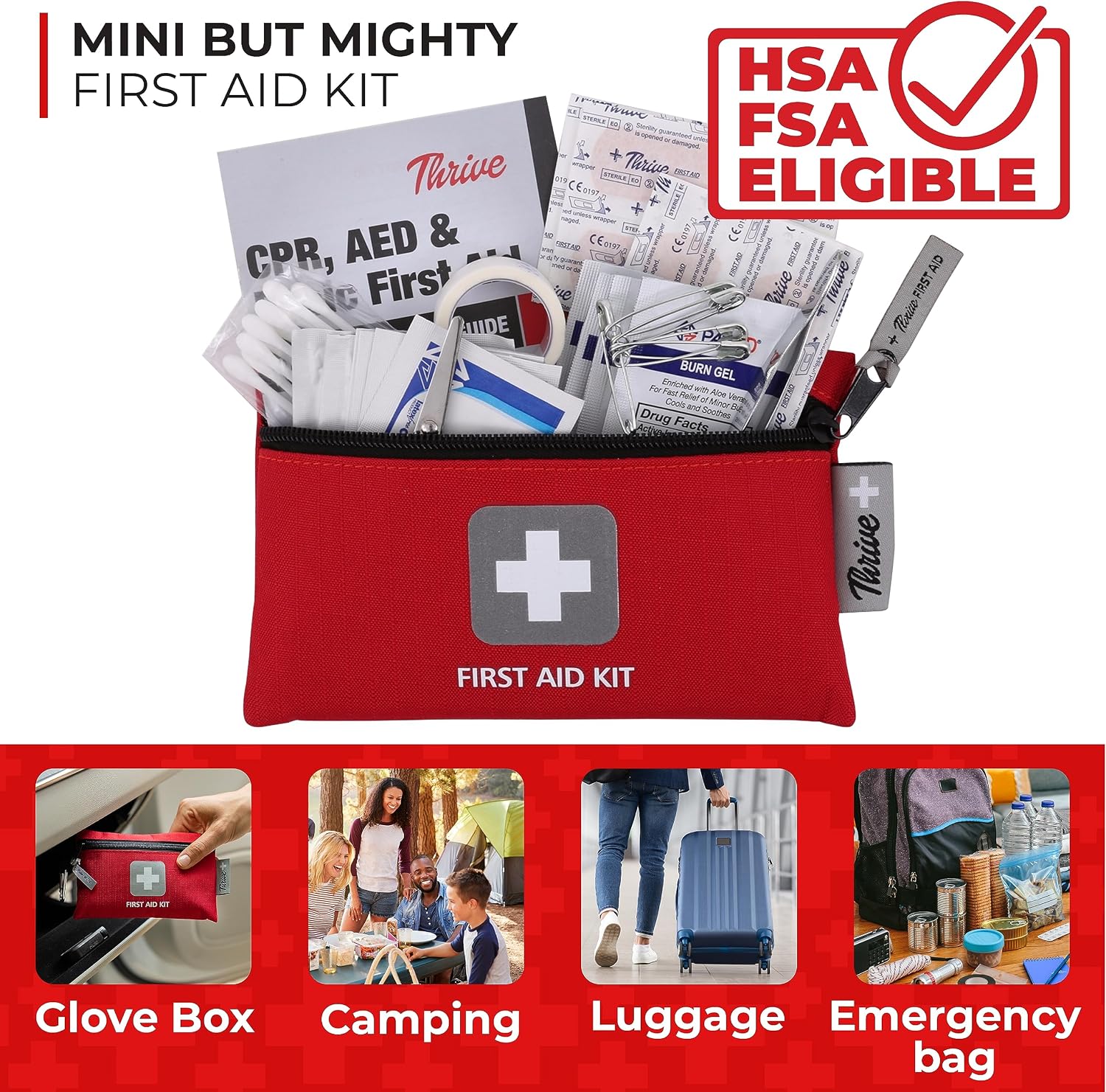 Thrive Mini First Aid Kit, Waterproof Rip-Stop, 66-Piece Set