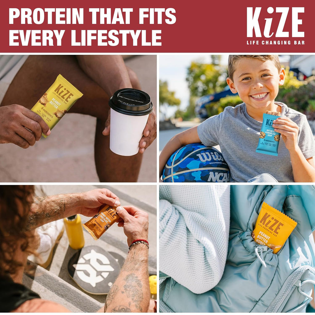KiZE Energy Bars - Peanut Butter Lovers Variety Pack - 30-Count - Gluten Free, Dairy Free Options, Non-GMO, and High Protein Meal Replacement Energy Bars, Clean and Simple Food Ingredients - 7-10g High Protein Snacks (30 Count)