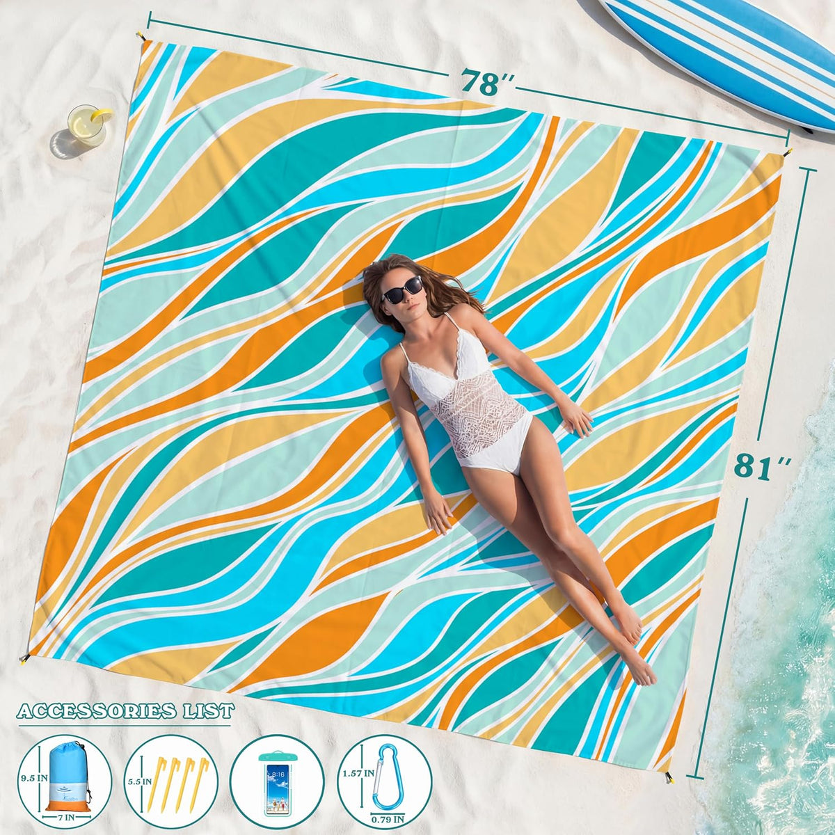 Beach Blanket Waterproof Sandproof 78''X81''/10'X9' Oversized Big Blanket