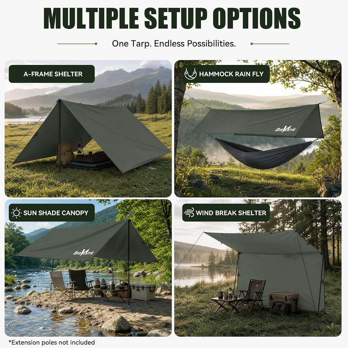 Waterproof Camping Tarp Shelter Awning Hammock Tarp 10x10Ft