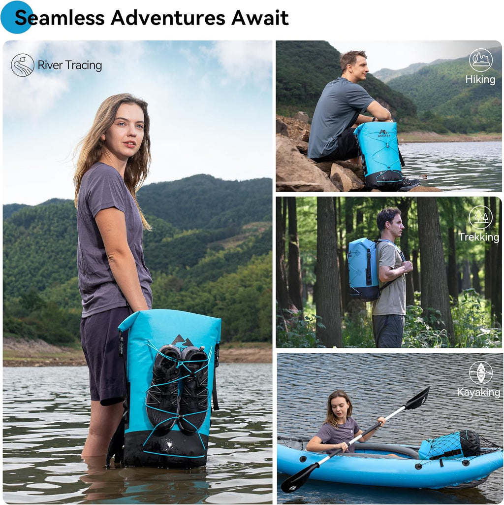 MARCHWAY Floating Roll Top Dry Bag, Flexible Lightweight TPU-coated Nylon Waterproof Backpack 20L/30L/40L with Padded Straps for Boating, Kayaking, Swimming, Hiking, Beach (Blue, 30L)