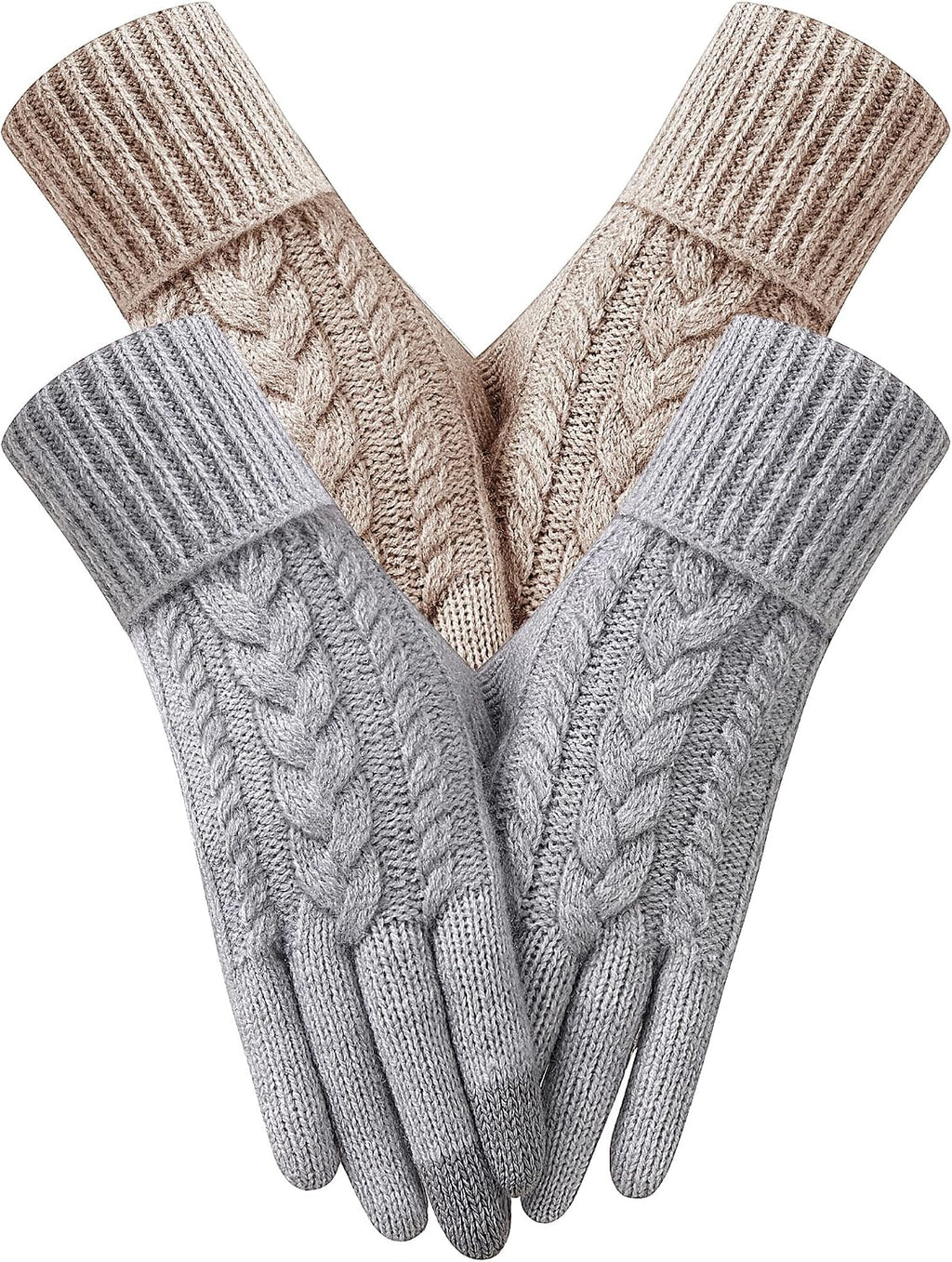 2 Pairs Winter Gloves for Women Cold Weather, Touch Screen Thermal Warm Fleece Lined Knit Gloves for Christmas Gifts