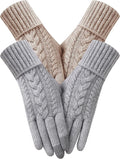 2 Pairs Winter Gloves for Women Cold Weather, Touch Screen Thermal Warm Fleece Lined Knit Gloves for Christmas Gifts
