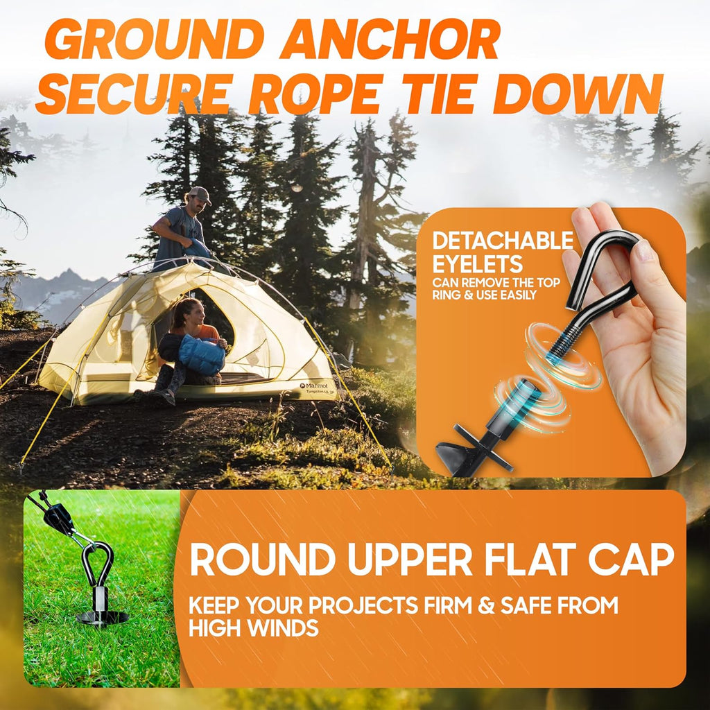 [Premium] 4PCS Ground Anchors Screw in & Power Nut Driver, Swing Set Anchor