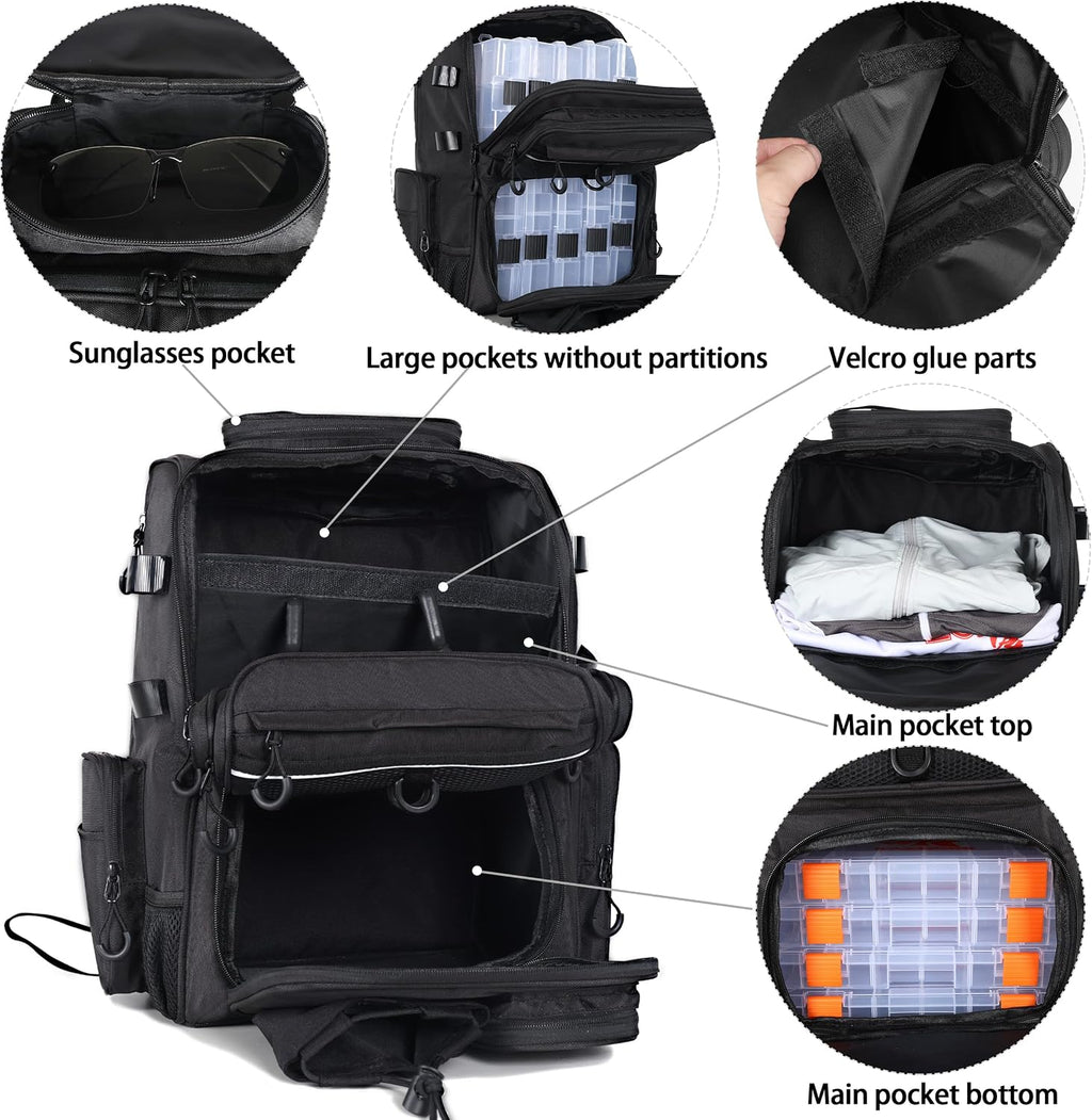 Fishing Tackle Backpack With Rod Holders, Large 40L Fishing Backpack for Camping, Hiking