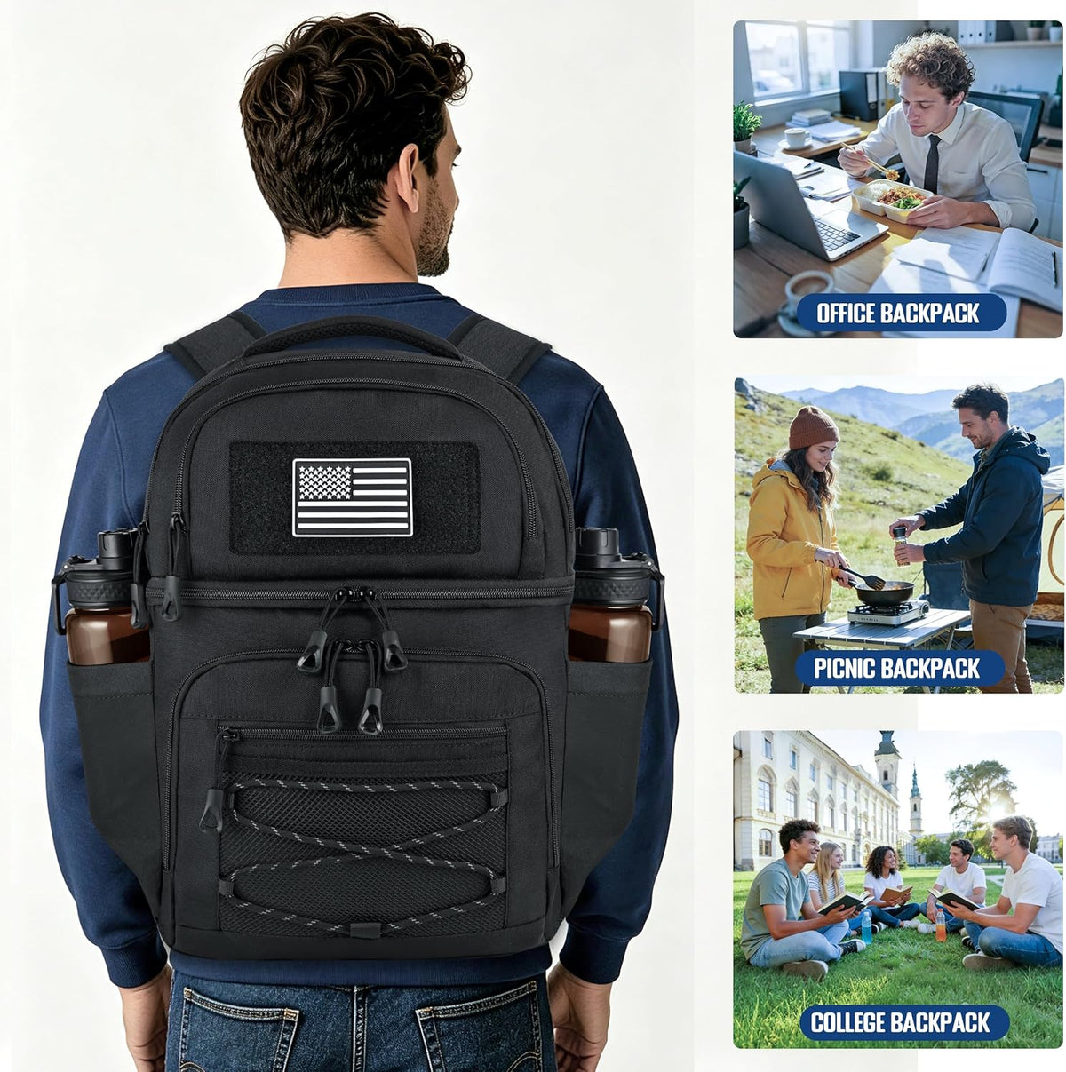 MOZETO Lunch Cooler Backpack Double Deck Lunch Box Backpack Insulated Leakproof Compartments Coolers Bag for Beach Travel Picnic Lunch Hiking BBQ Camping
