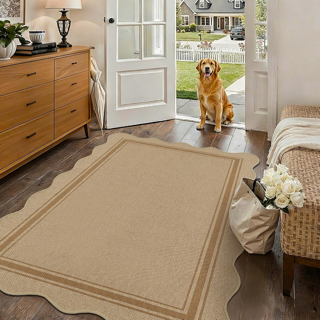 Zeeinx Easy Jute 3x5 Outdoor Scalloped Rug Washable Area Rug