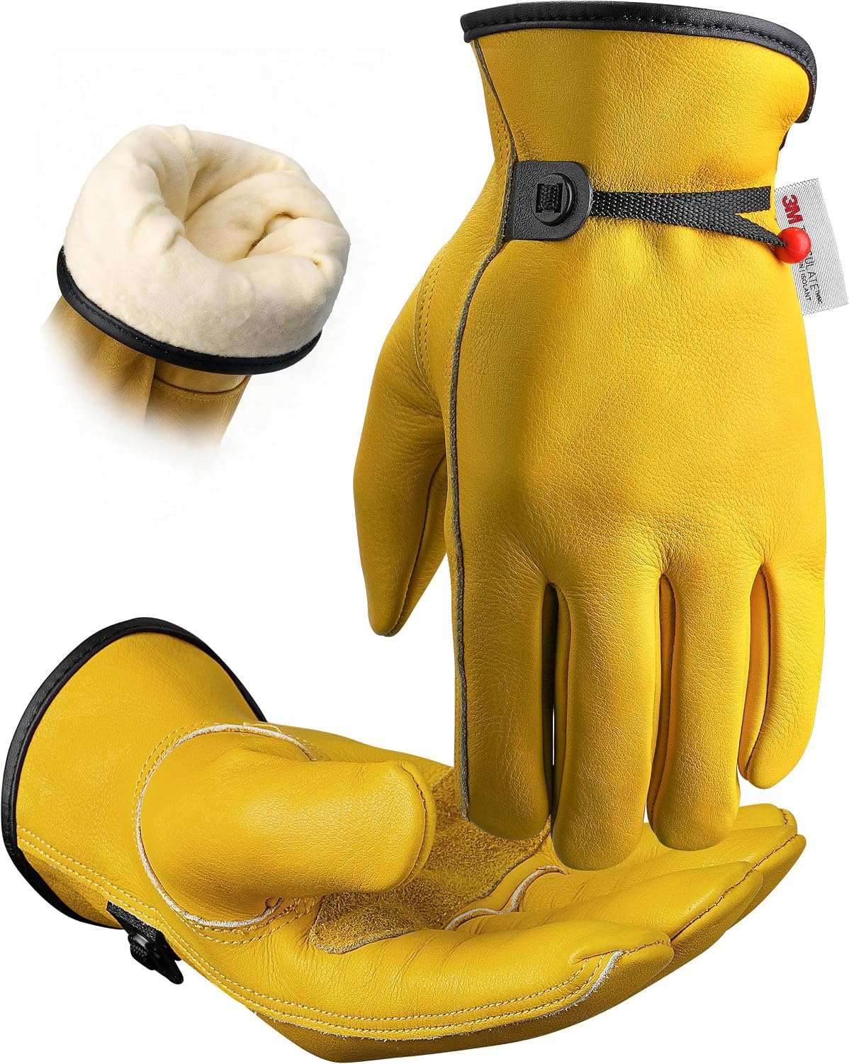 DULFINE Winter Insulated Cowhide Leather Work Gloves for Men and Women