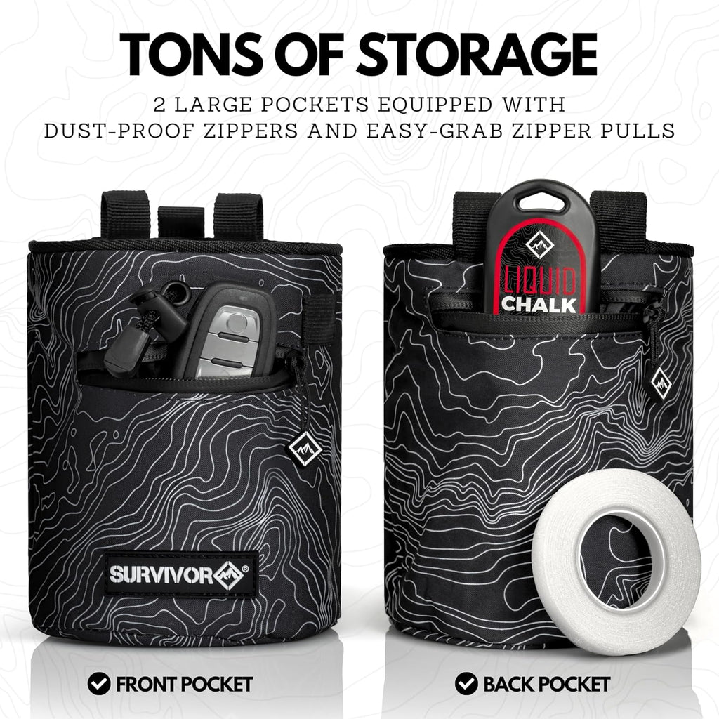 SURVIVOR Chalk Bag for Rock Climbing, Bouldering, Weightlifting, and More