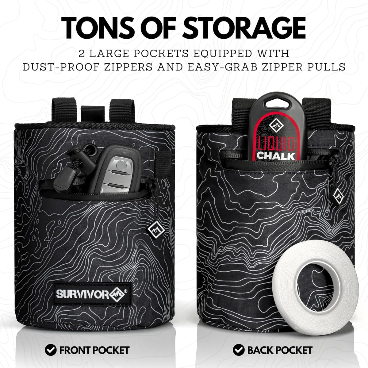 SURVIVOR Chalk Bag for Rock Climbing, Bouldering, Weightlifting, and More