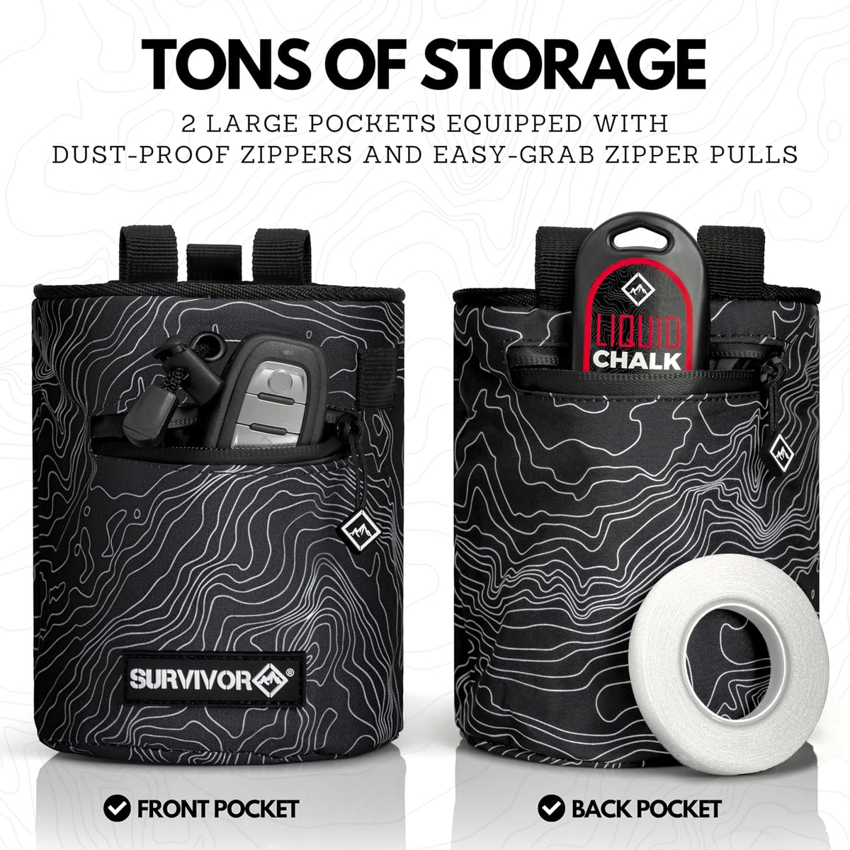 SURVIVOR Chalk Bag + Refillable Chalk Ball Bundle