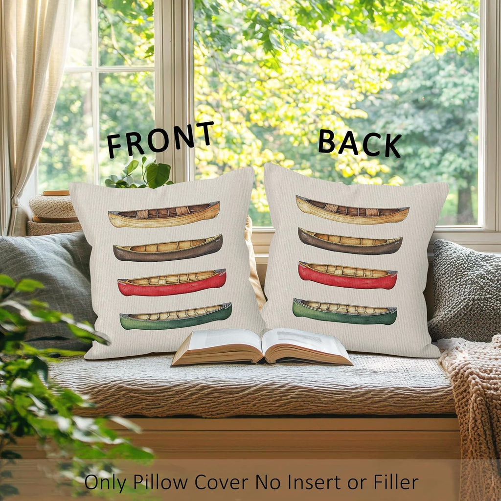 Retro Canoe Paddle Throw Pillow Covers Set of 2, Vintage Paddles Pillow Case Cover for Sofa Couch, Farmhouse Outdoor Boat Cushion Cover Case for Bedroom, Lake House Decor, 18x18 Inch