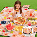 Picnic Blankets Outdoor Blanket,80"x 80" Extra Large Waterproof Sandproof Foldable Beach Blanket Grid Picnic Mat for Camping,Lawn,Park(Pink)