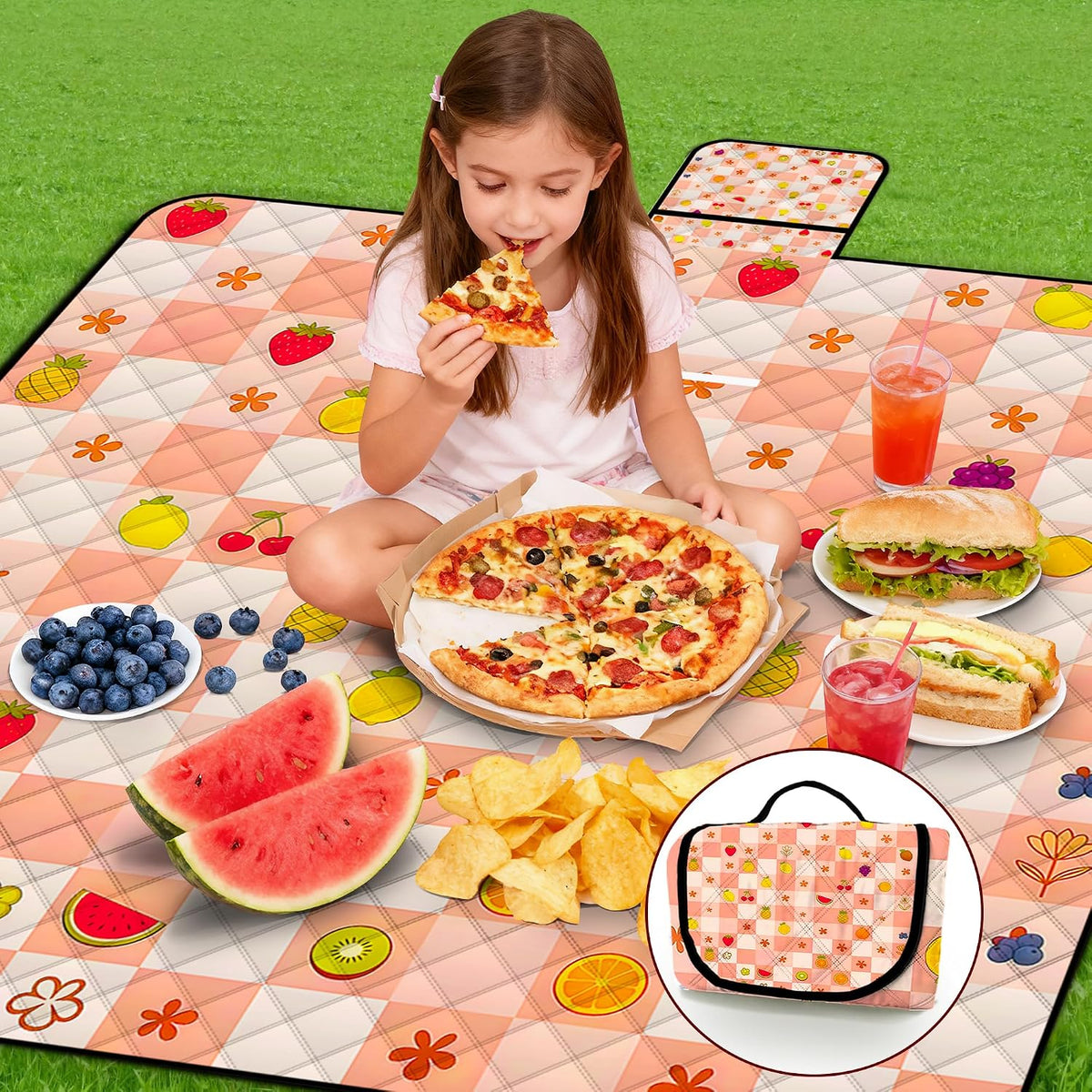 Picnic Blankets Outdoor Blanket,80"x 80" Extra Large Waterproof Sandproof Foldable Beach Blanket Grid Picnic Mat for Camping,Lawn,Park(Pink)