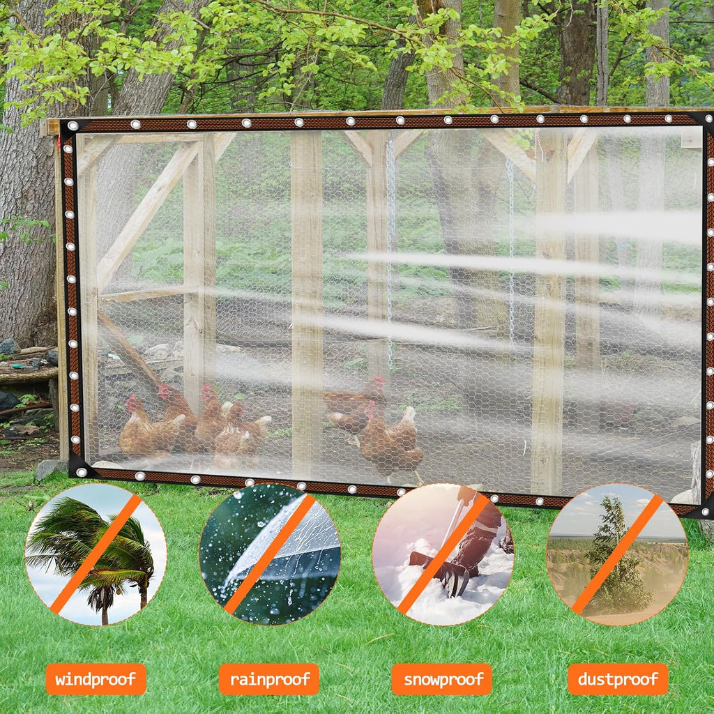 10x12FT Heavy Duty Clear Waterproof Tarp,Outdoor Garden Rainproof Covering