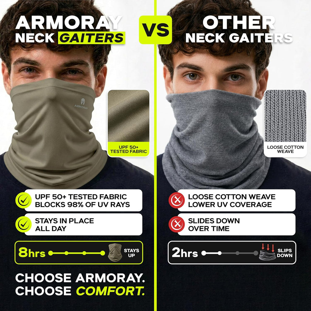 ARMORAY Neck Gaiter 4 Pack, Sun Protection Face Cover for Men Women