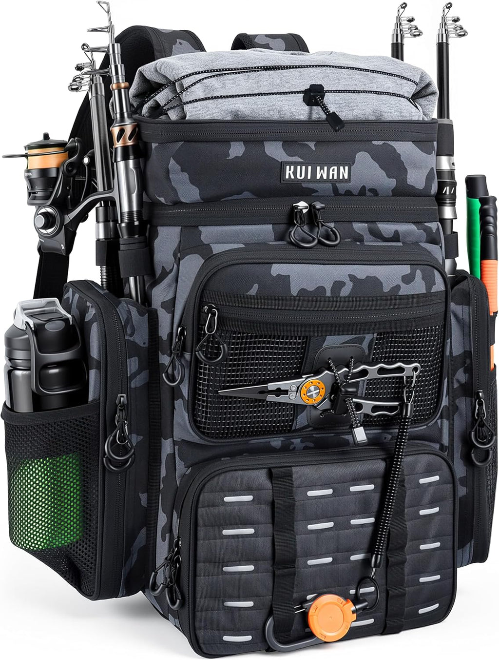 Fishing Backpack with Cooler & 4 Rod Holder, Large 45L Tackle Bag Store Fishing Gear Boxes Gifts for Men Woman-Camo Back Pack