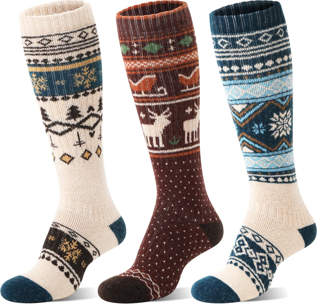 Welwoos 3 Pairs Merino Wool Ski Socks for Womens Mens Thermal Winter Warm Thick Knee High Socks for Skiing Snowboarding
