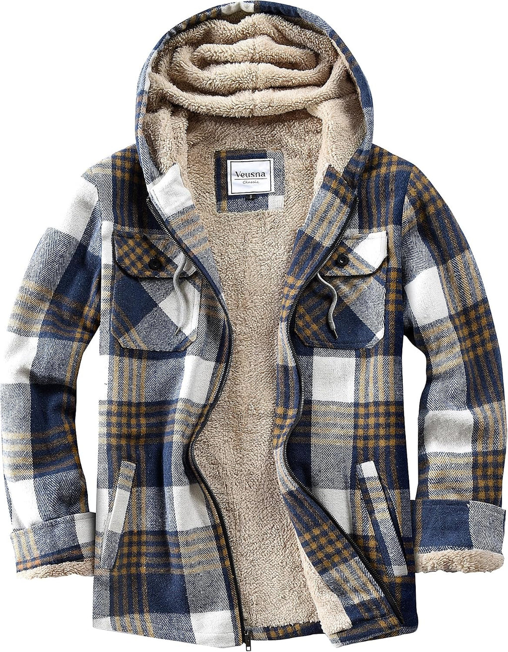 Men's Zip Up Flannel Shirt Jacket Fleece Lined with Hood