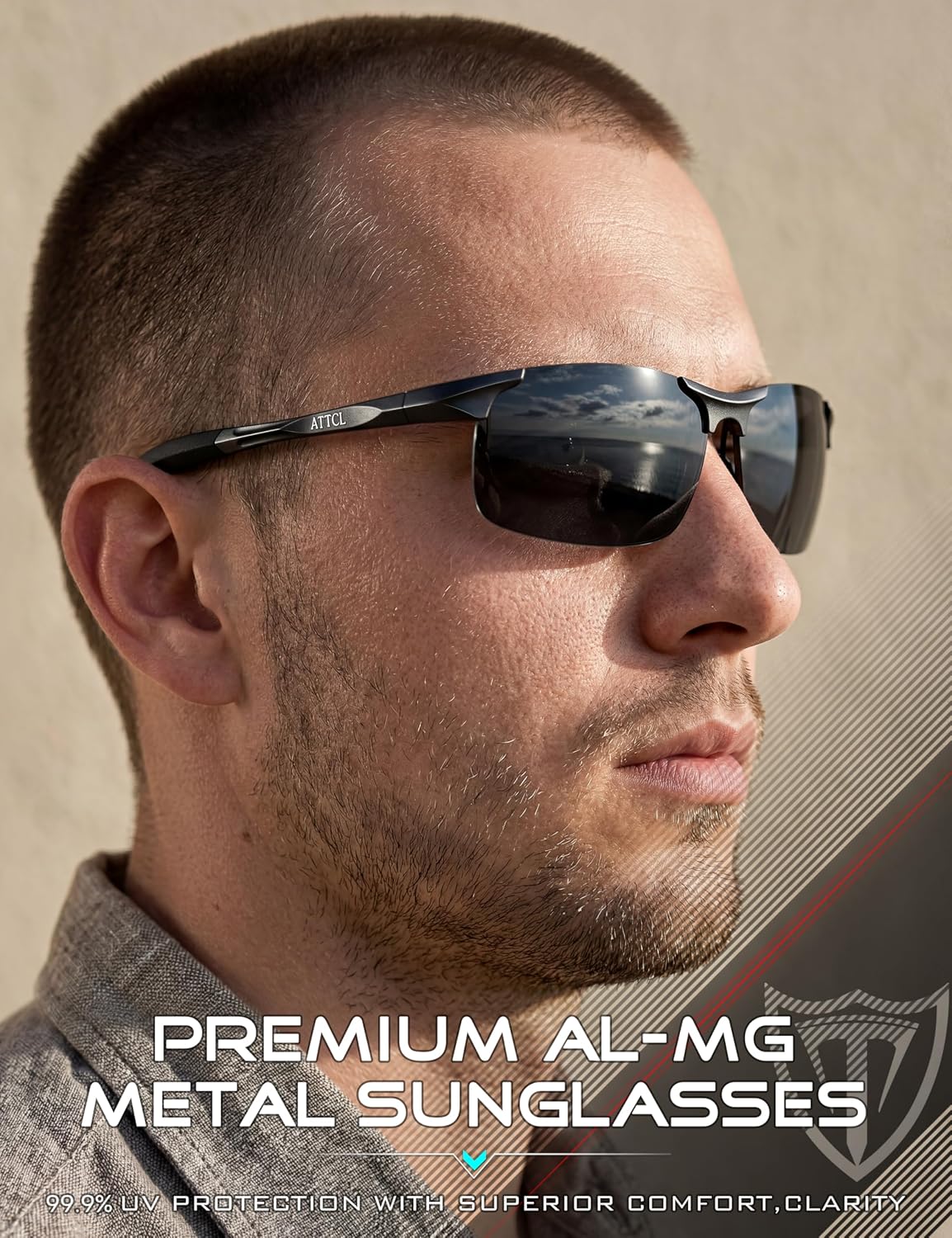 ATTCL 0.9 oz Polarized Sunglasses Men Al-Mg Metal Golf Fishing Sports UV400