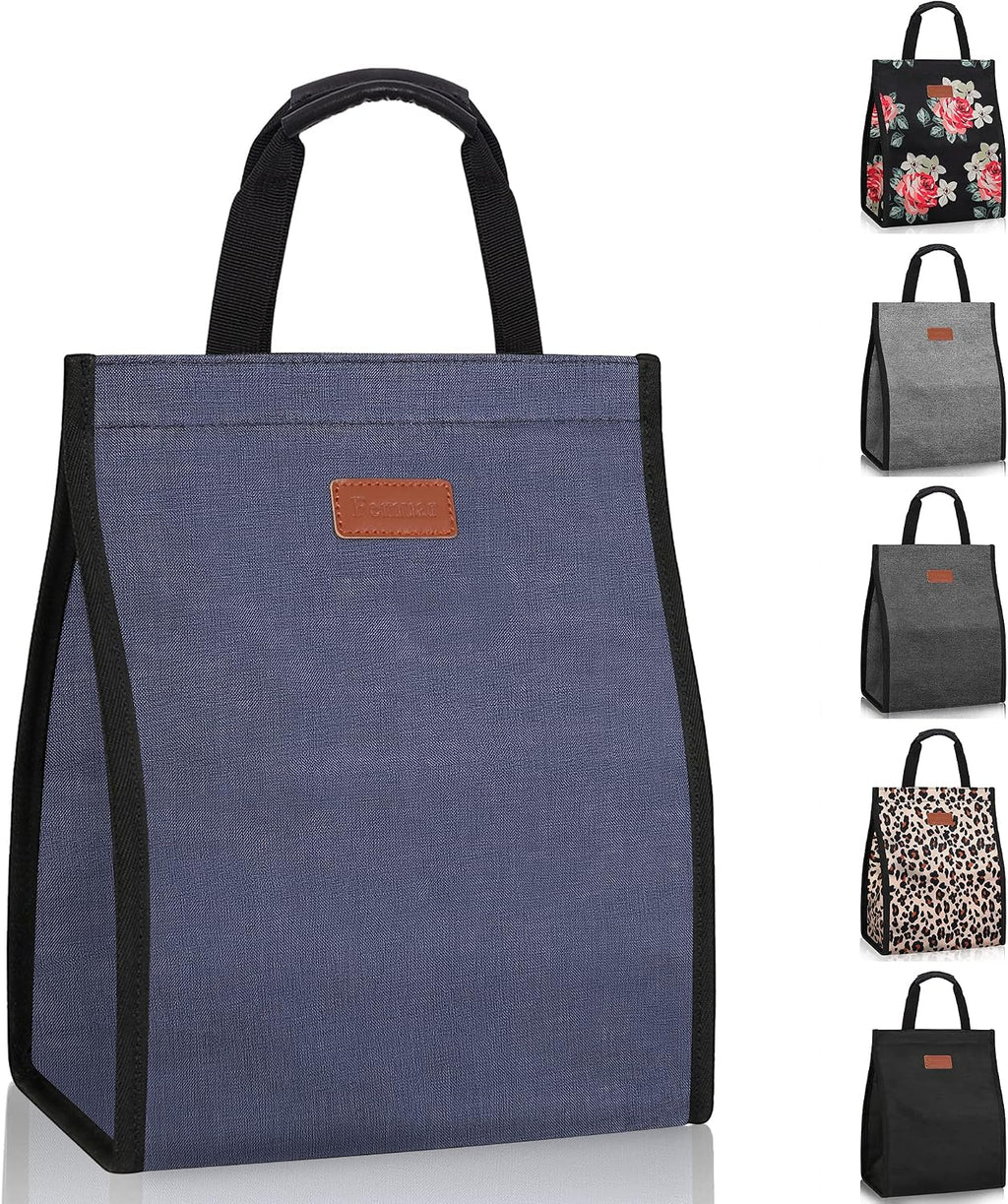 Lunch Bags for Women Insulated Reusable Lunch Tote with Internal Pocket, Adult Lunch Tote bag for Work (Black
