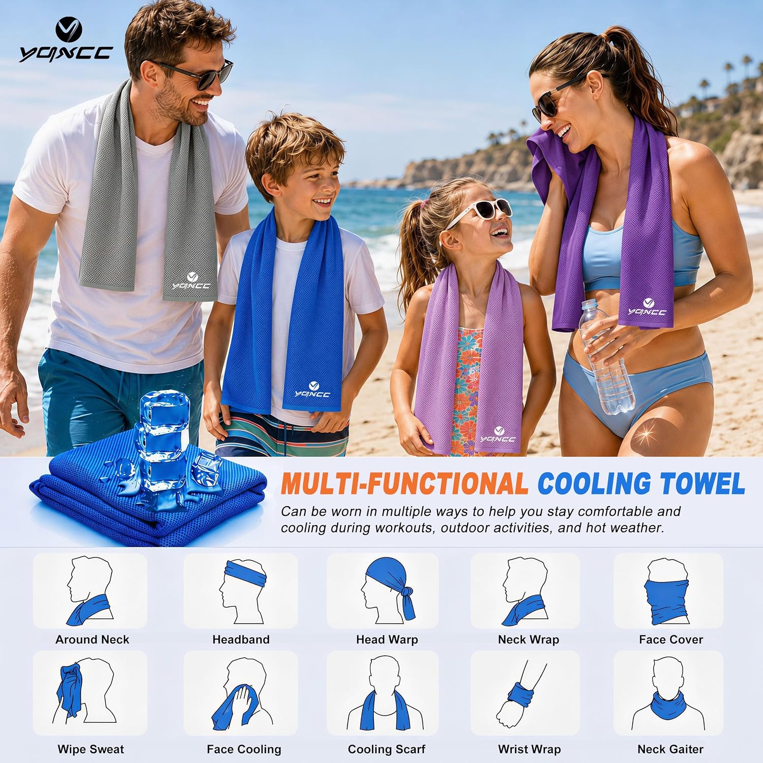 YQXCC 4 Pack Cooling Towels (47"x12"), Ice Cool Towels for Neck & Face