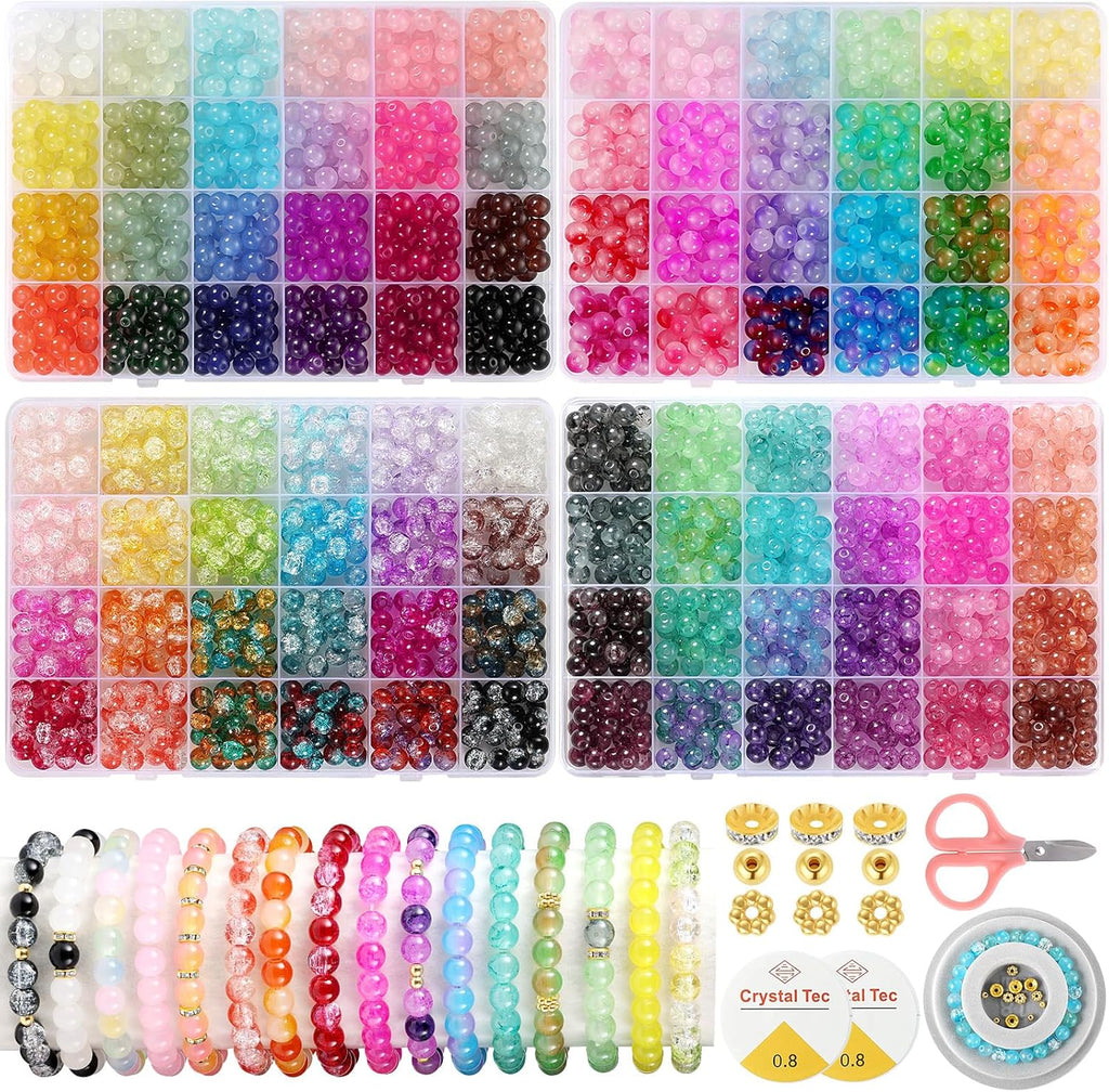 3524pcs Glass Beads Bracelet Making Kit, 4 Types 96 Colors 6mm Glass Beads