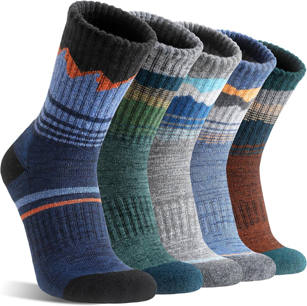 Sandsuced Merino Wool Hiking Warm Socks Thermal Winter Cozy Crew Socks with Cushioned Sole & Moisture Wicking 5 Pairs for Men