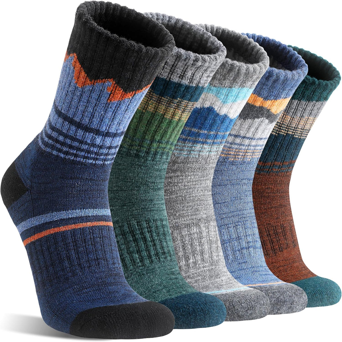 Sandsuced Merino Wool Hiking Warm Socks Thermal Winter Cozy Crew Socks with Cushioned Sole & Moisture Wicking 5 Pairs for Men