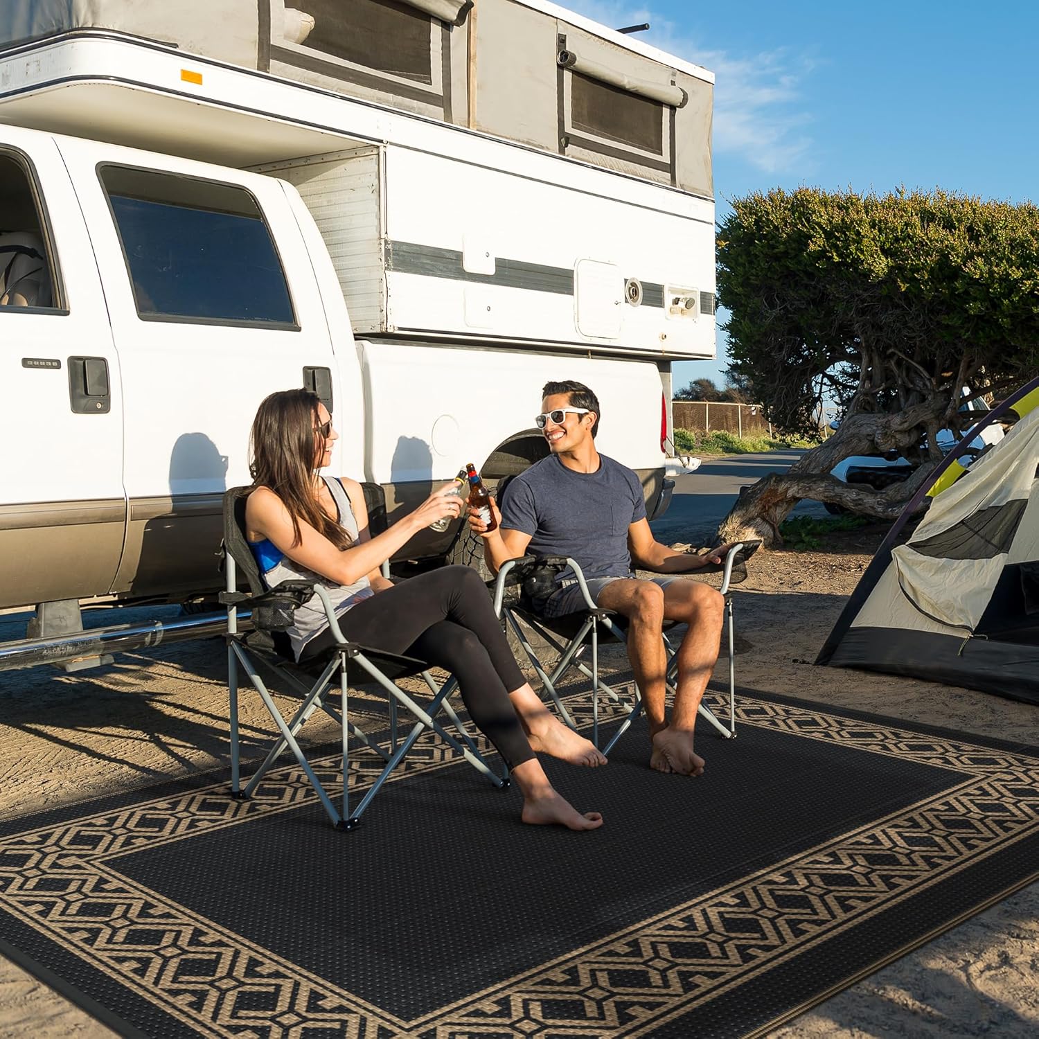 GENIMO Outdoor Rug, Waterproof Plastic Rugs for Patio, 6'x9' Black Brown