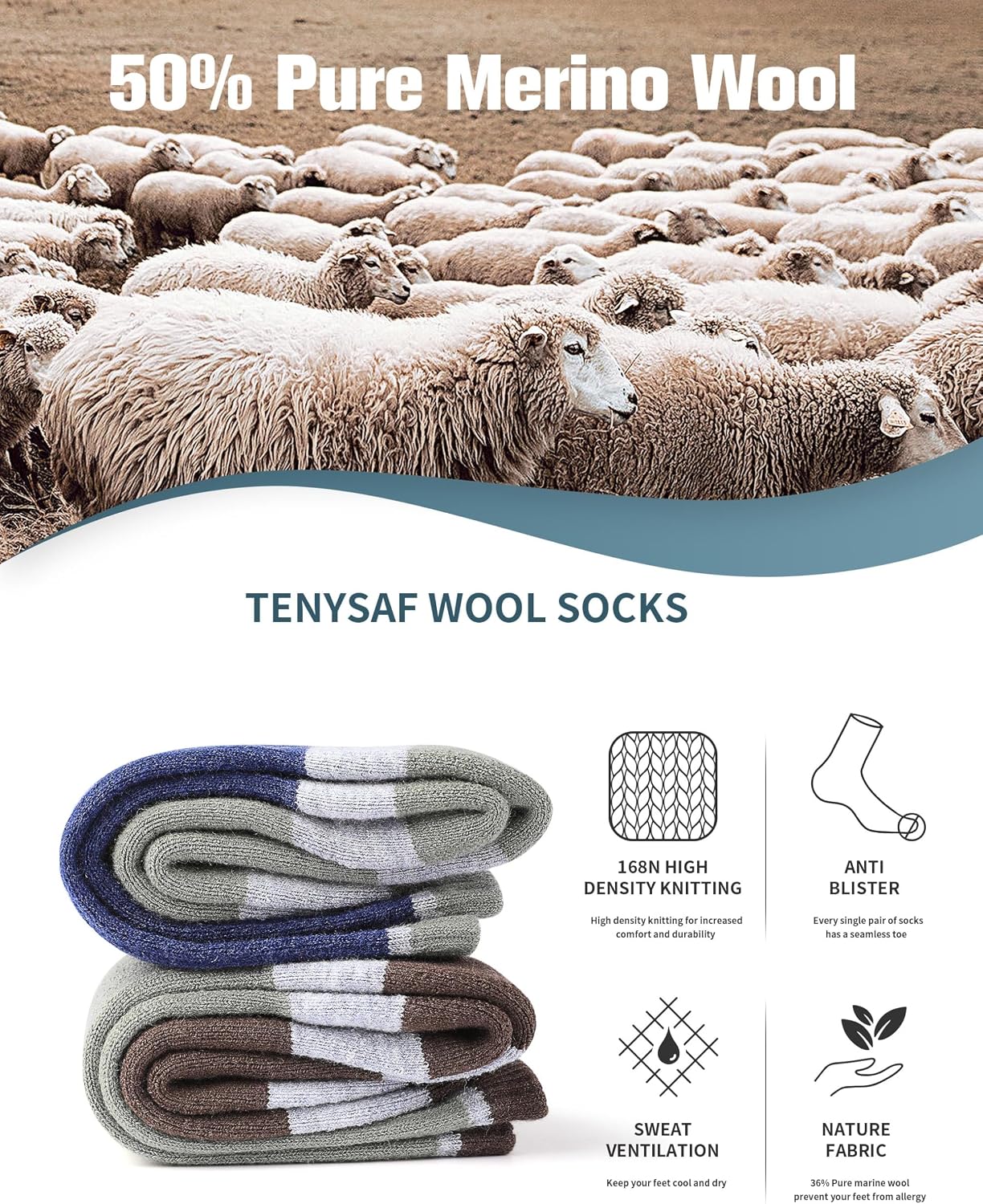 Wool Hiking Socks for Men - Women Lightweight Crew Merino Wool Socks with Cushion for Camping Hunting Work,4 pack