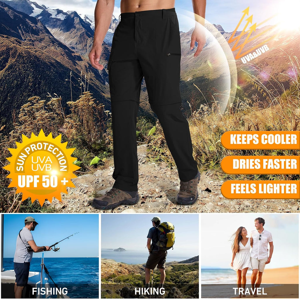 Mens Hiking Pants Cargo Safari Pants for Men Zip Off Outdoor Convertible
