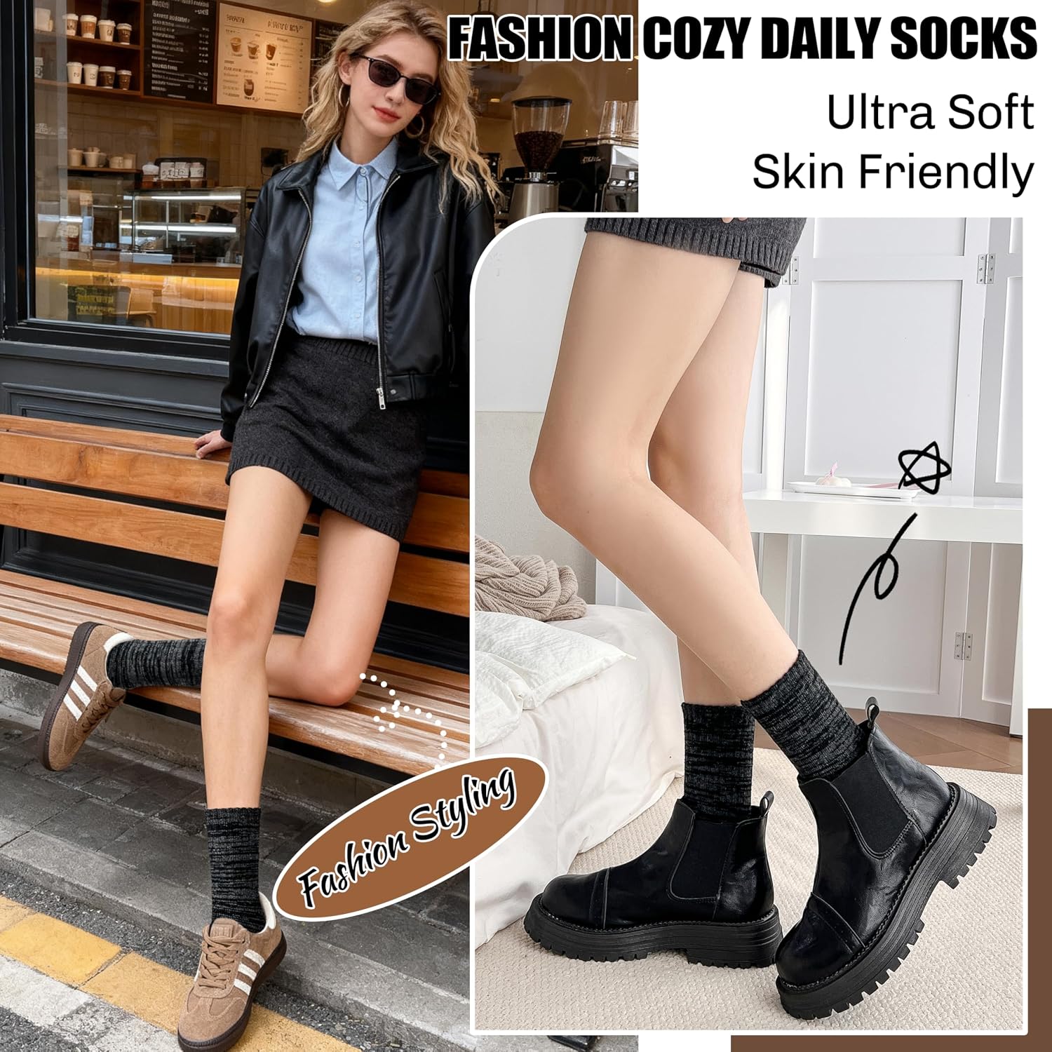 EBMORE Merino Wool Thermal Warm Winter Socks for Women Men