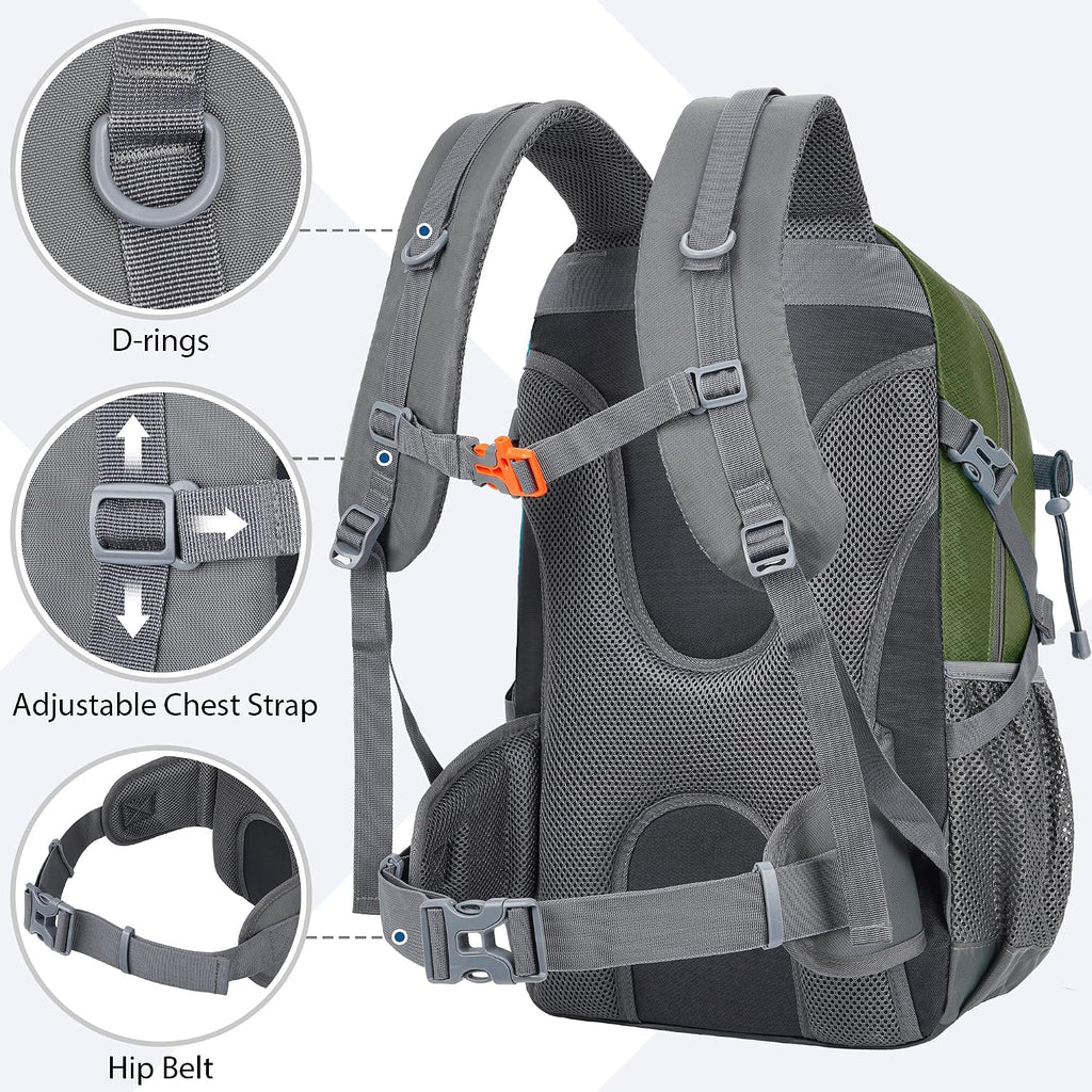 Hiking Backpack 30L Lightweight Travel Daypack Small Day Pack for Men Women Outdoor Camping Backpacking, Army Green