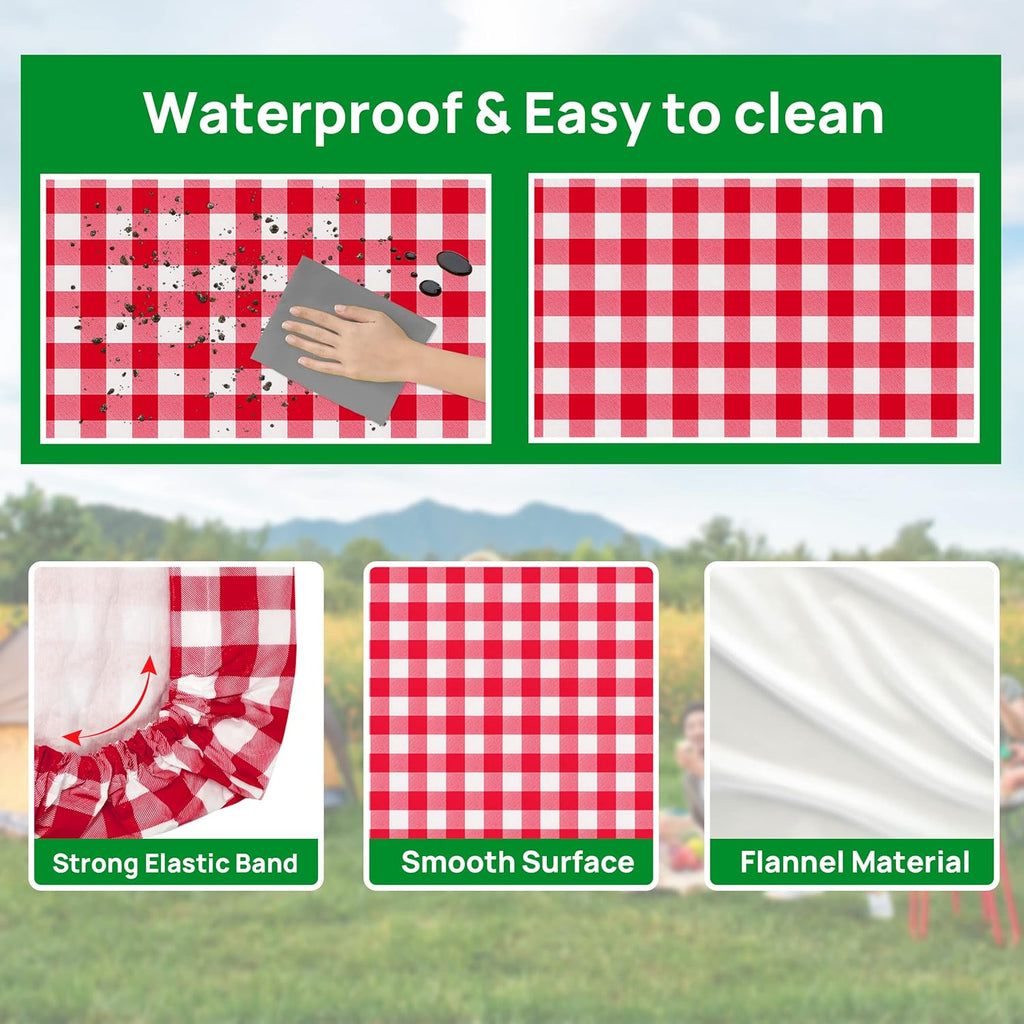Vinyl Fitted Picnic Table Cover with Bench Covers & Bag 6ft Red Checkered