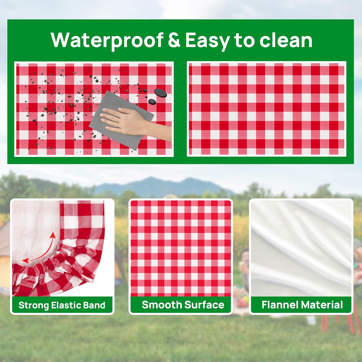 Vinyl Fitted Picnic Table Cover with Bench Covers & Bag 6ft Red Checkered