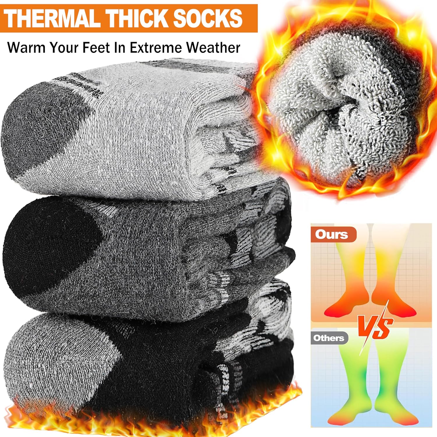 Welwoos 3 Pairs Merino Wool Ski Socks for Womens Mens Thermal Winter Warm Thick Knee High Socks for Skiing Snowboarding