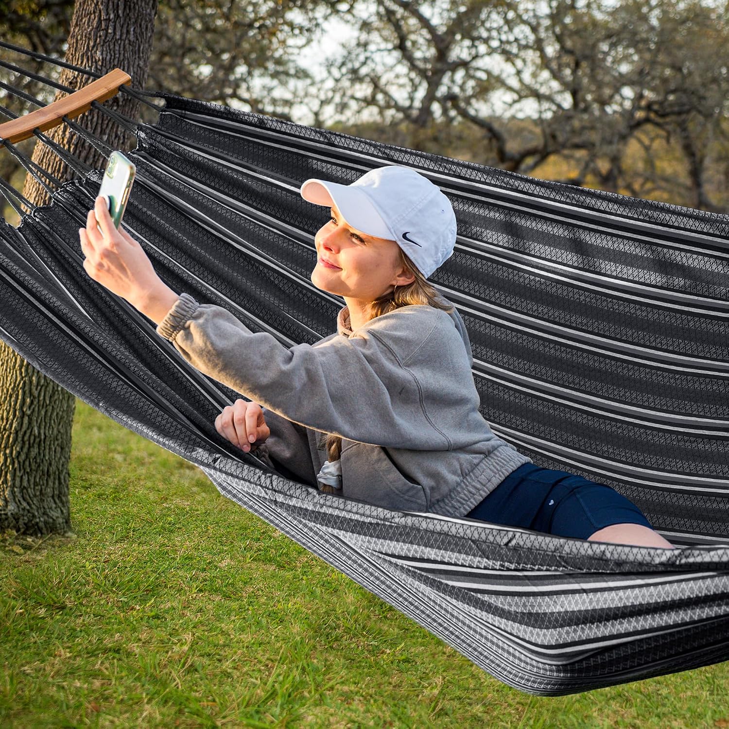 SUNCREAT Hammocks Double Hammock with Curved Spreader Bar, Dark Gray