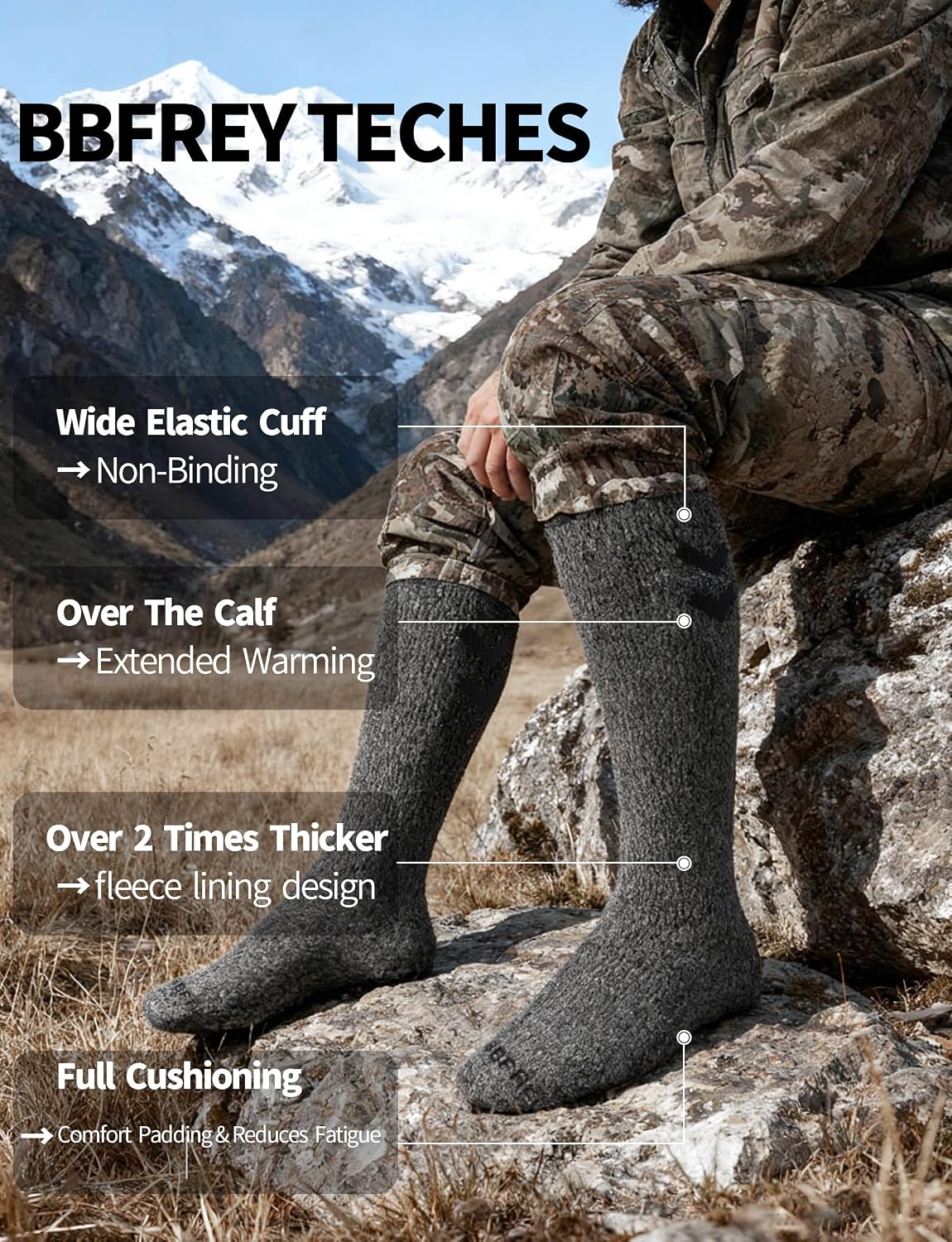 Over-The-Calf Alpaca Wool Boot Socks for Men Women - Thick Thermal Socks for Winter Hiking, Hunting, Moisture Wicking